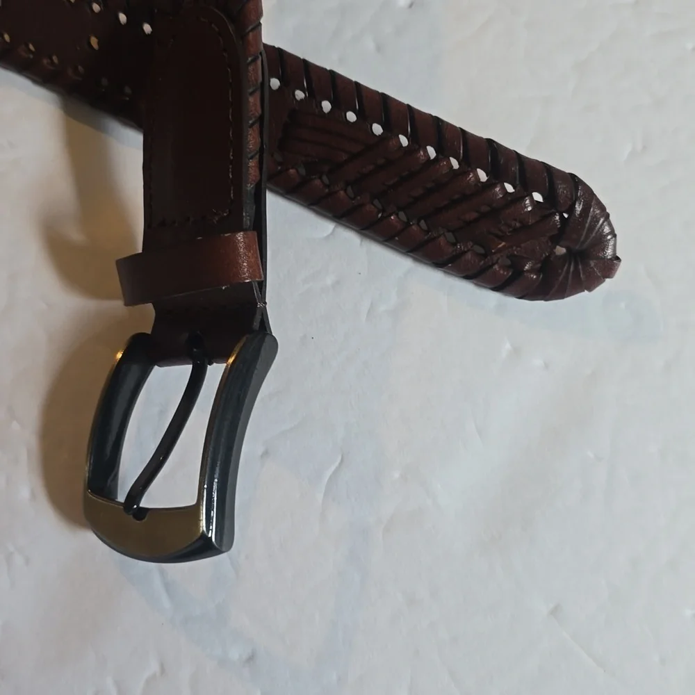 Mens Dark Brown Vintage Woven belt Neutral Minimalist Dress Sz.38